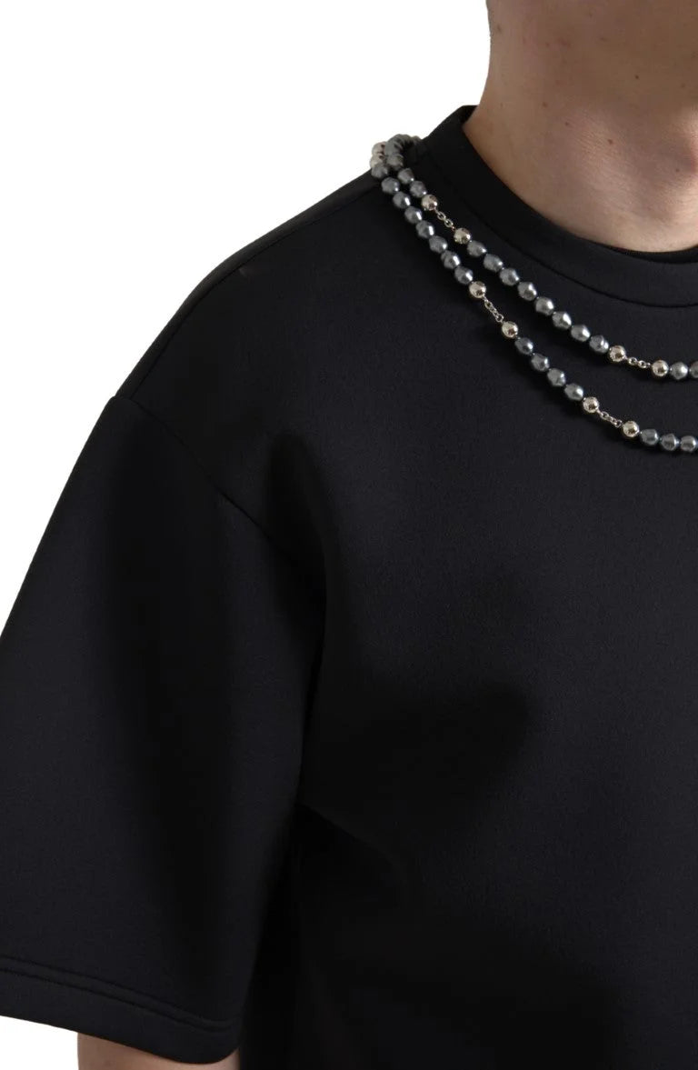 Dolce & Gabbana Black Necklace Embellished Polyester T-shirt - IT48 | M - T-Shirts