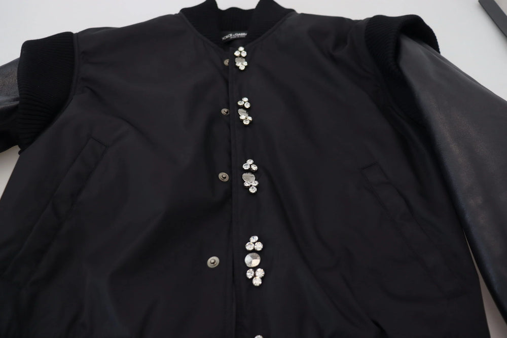 Dolce & Gabbana Black Nylon Crystals Coat Buttons Jacket - IT46 | S - Bomber Jackets