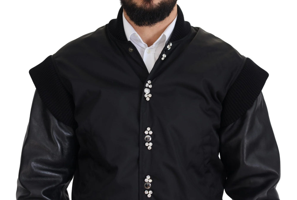 Dolce & Gabbana Black Nylon Crystals Coat Buttons Jacket - IT46 | S - Bomber Jackets