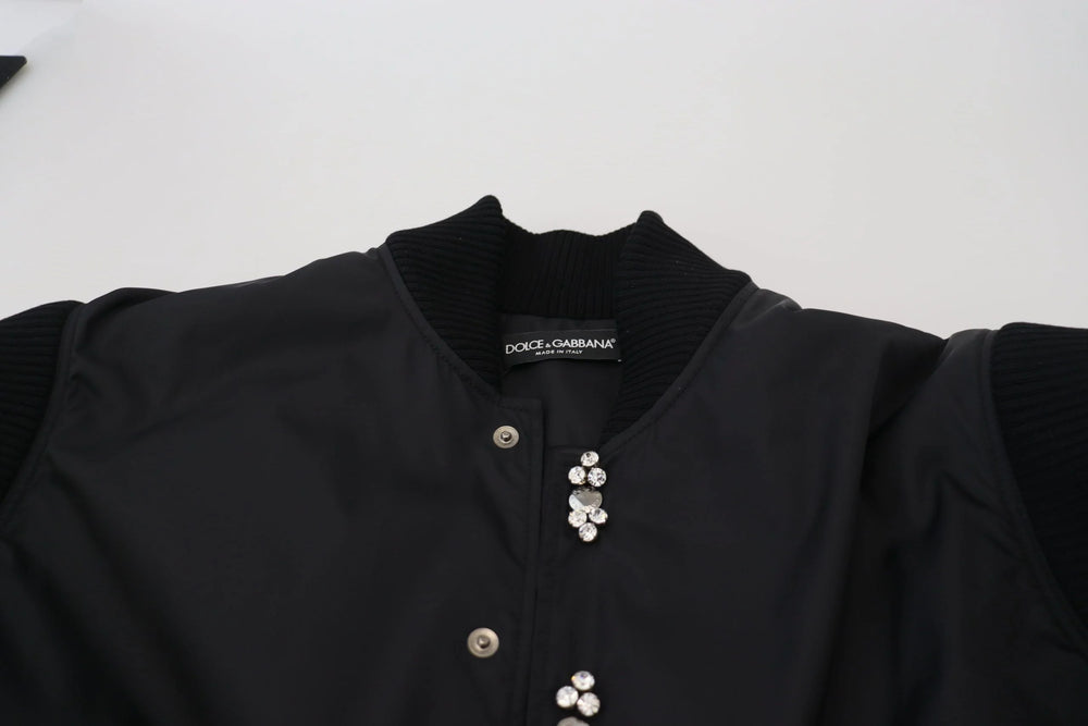 Dolce & Gabbana Black Nylon Crystals Coat Buttons Jacket - IT46 | S - Bomber Jackets