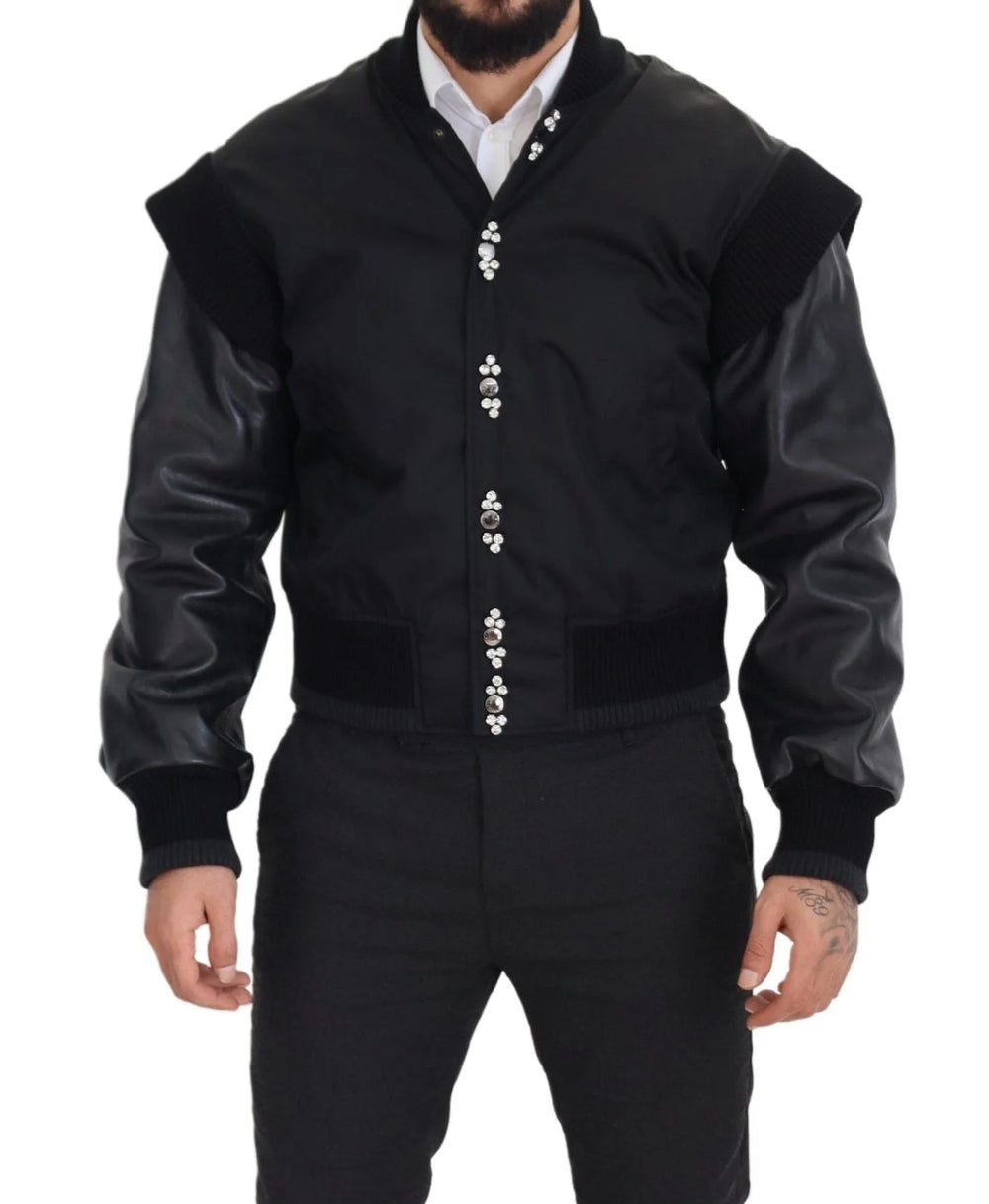 Dolce & Gabbana Black Nylon Crystals Coat Buttons Jacket - IT46 | S - Bomber Jackets