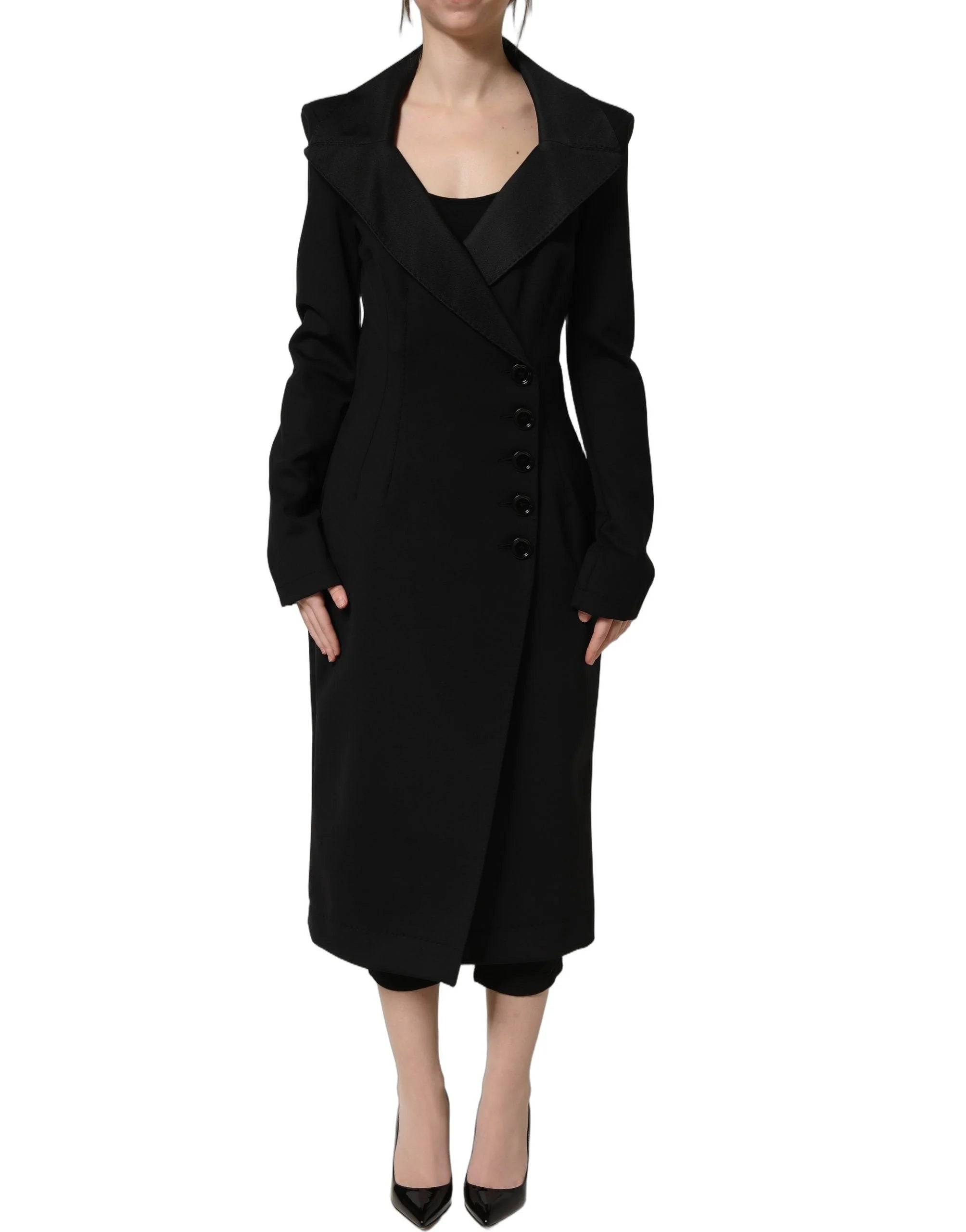 Dolce & Gabbana Black Nylon Double Breasted Coat Jacket - IT40|S
