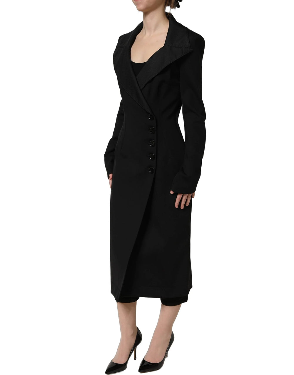 Dolce & Gabbana Black Nylon Double Breasted Coat Jacket - IT40|S