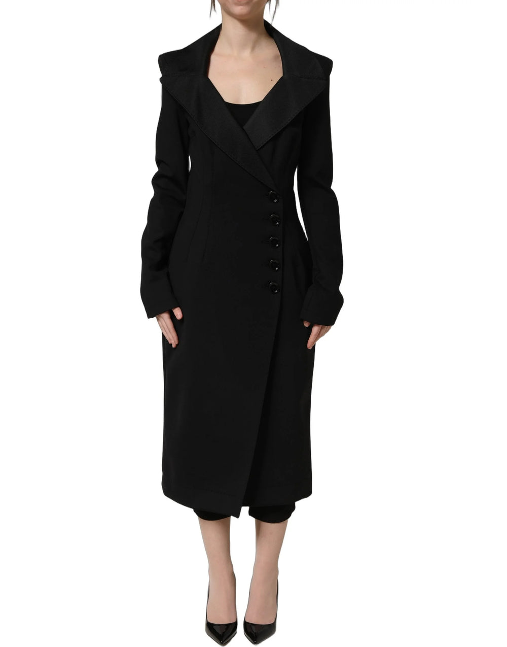 Dolce & Gabbana Black Nylon Double Breasted Coat Jacket - IT40|S