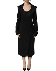 Dolce & Gabbana Black Nylon Double Breasted Coat Jacket - IT40|S