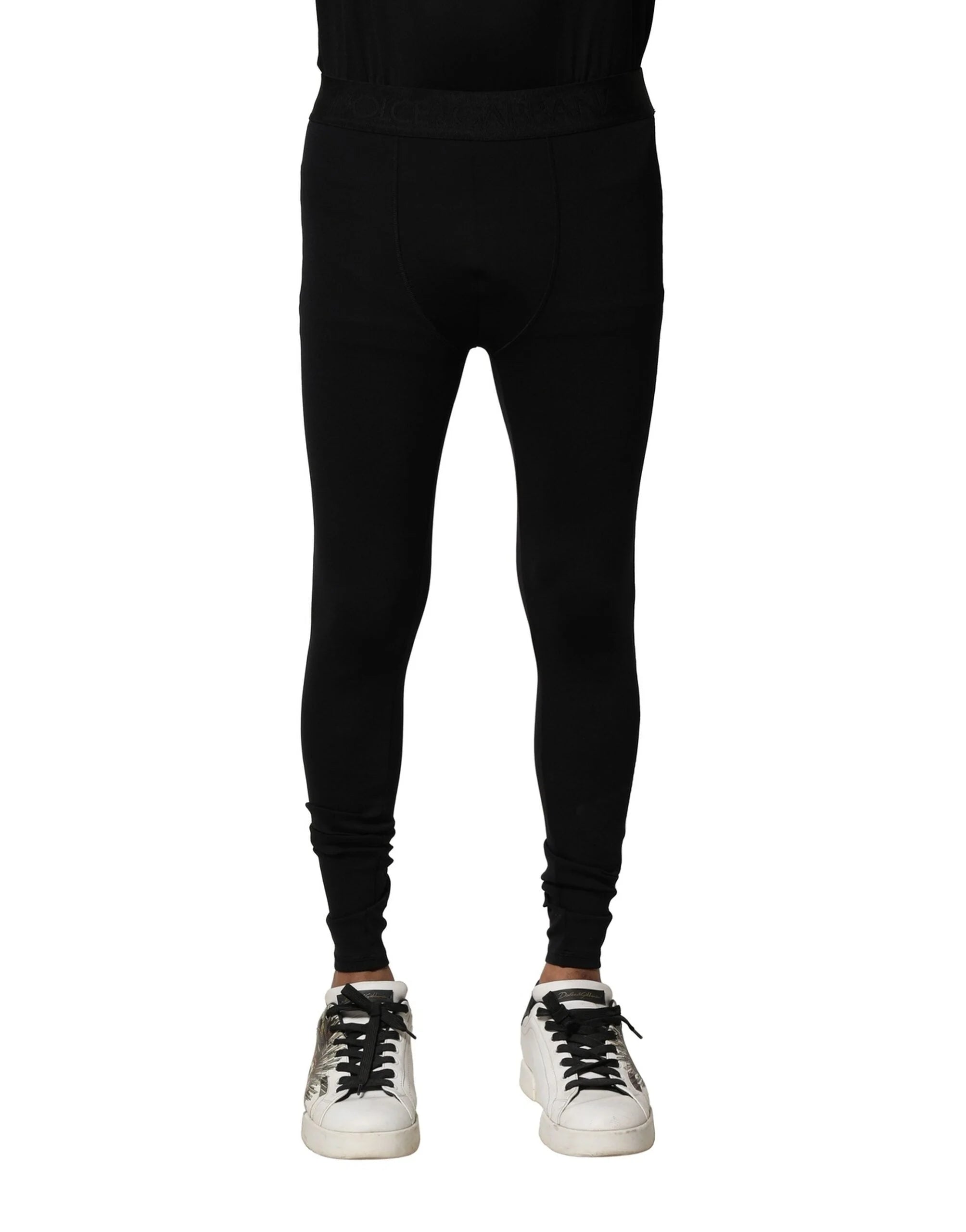 Dolce & Gabbana Black Nylon Elastic Logo Men Leggings Pants - IT2 | XXS - Leggings