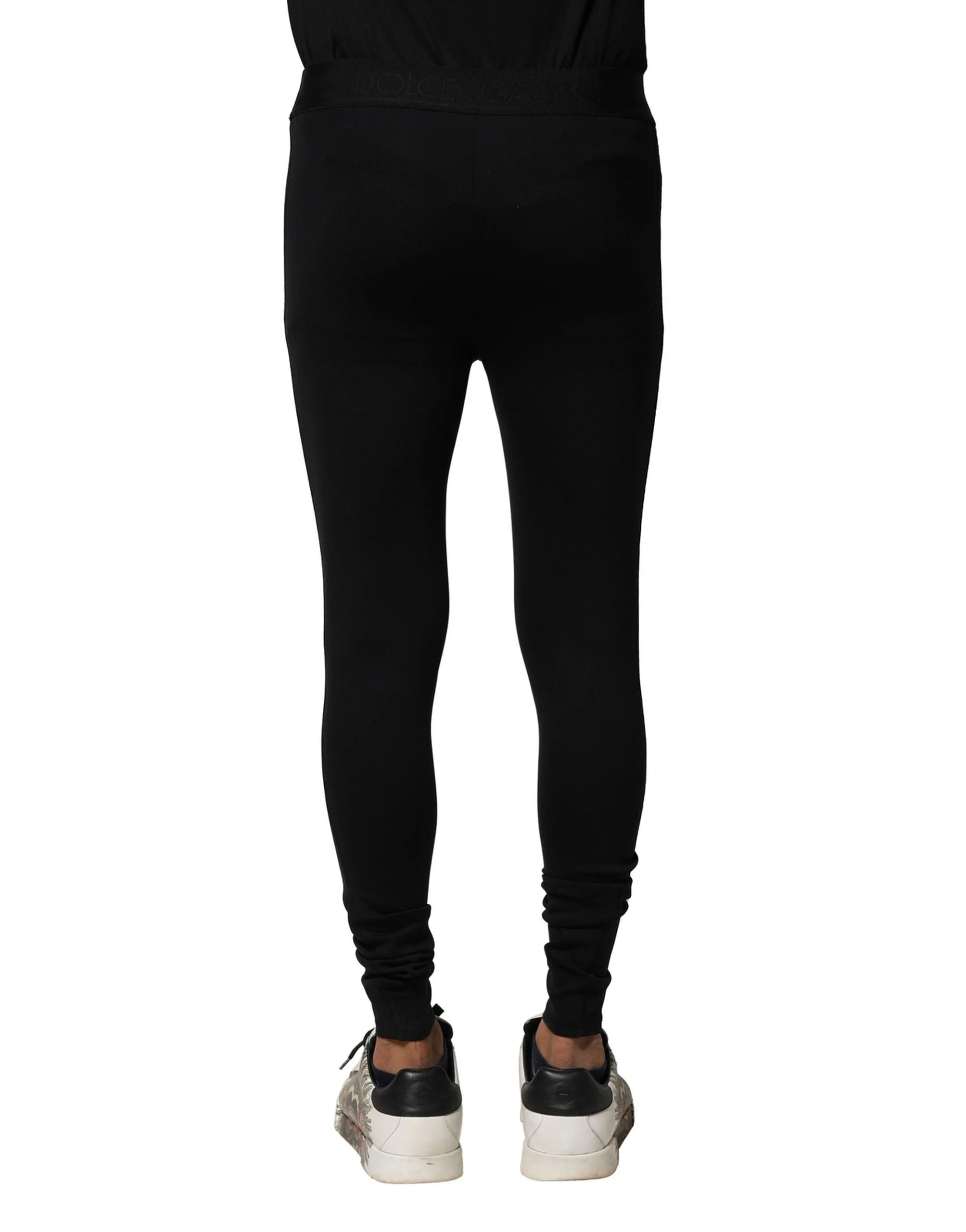 Dolce & Gabbana Black Nylon Elastic Logo Men Leggings Pants - IT2 | XXS - Leggings