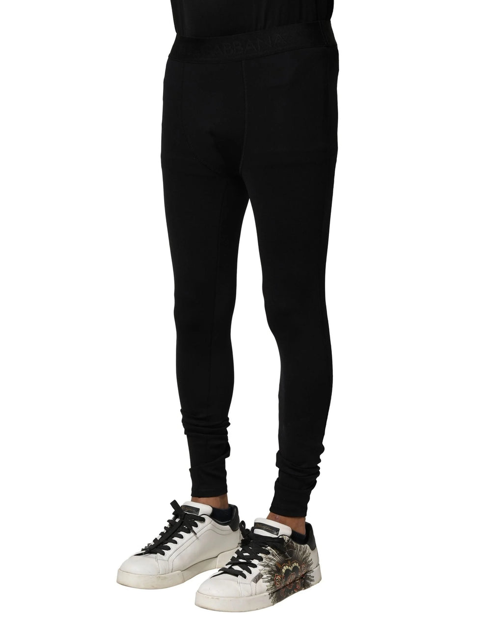 Dolce & Gabbana Black Nylon Elastic Logo Men Leggings Pants - IT2 | XXS - Leggings