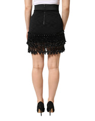 Dolce & Gabbana Black Nylon Embellished Lace Mini Skirt - IT40|S