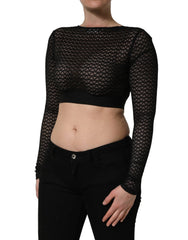 Dolce & Gabbana Black Nylon Fishnet Long Sleeve Cropped Top - IT40|S