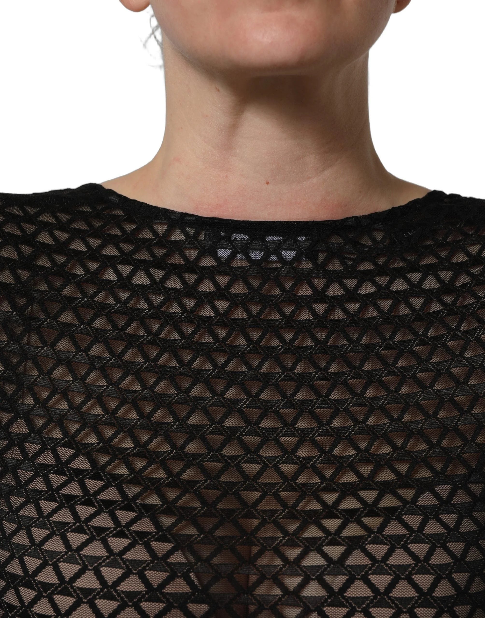 Dolce & Gabbana Black Nylon Fishnet Long Sleeve Cropped Top - IT40|S