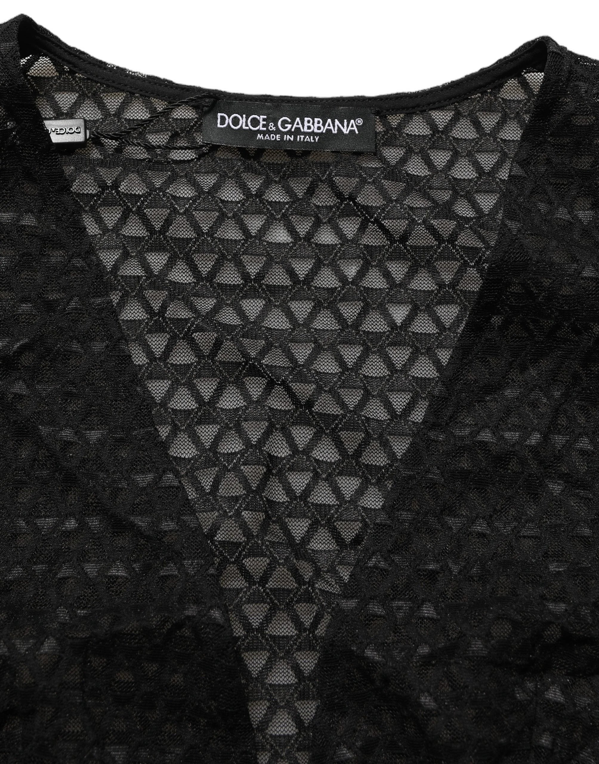 Dolce & Gabbana Black Nylon Fishnet Long Sleeve Cropped Top - IT40|S