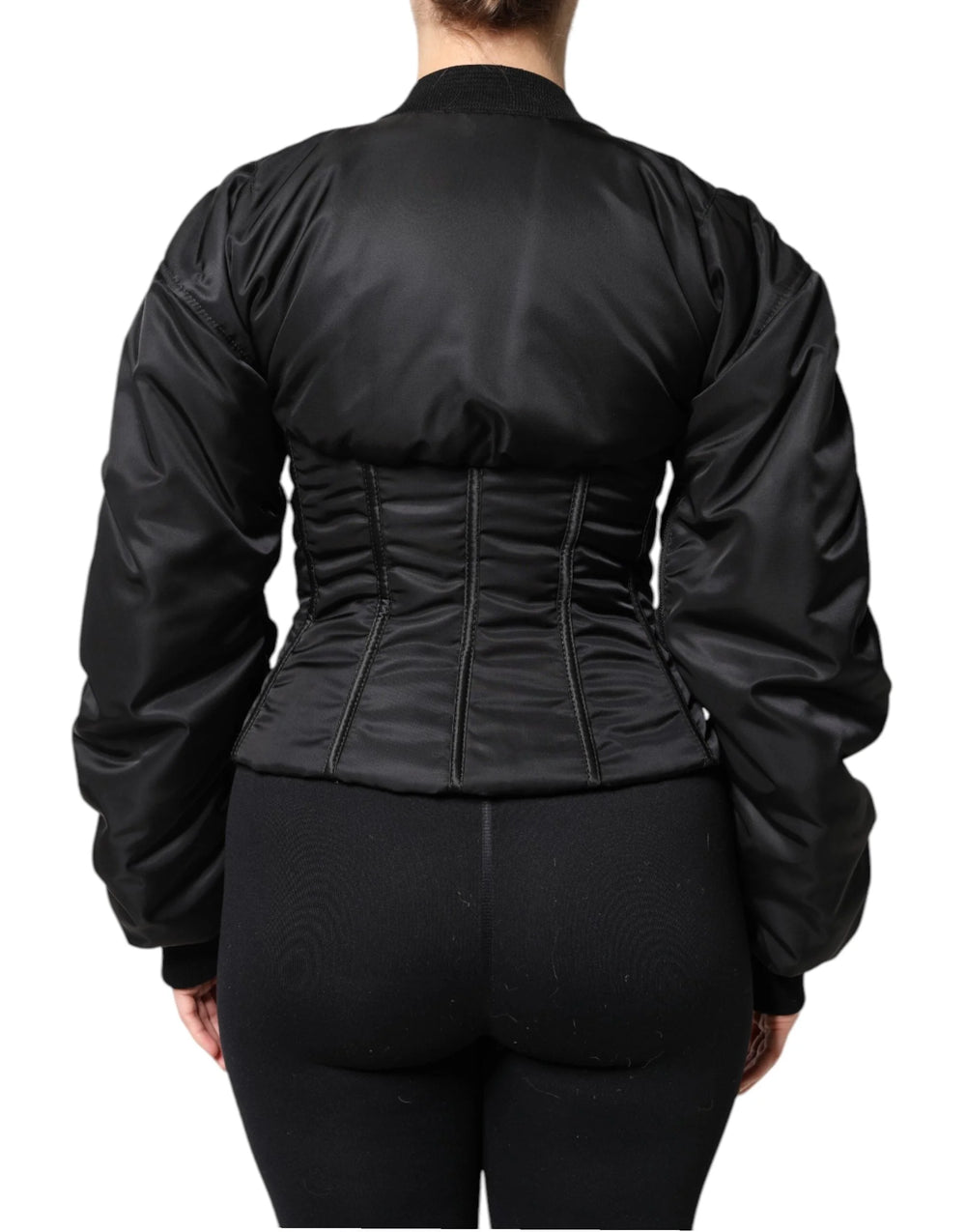 Dolce & Gabbana Black Nylon Full Zip Bustier Corset Jacket - Bomber Jackets