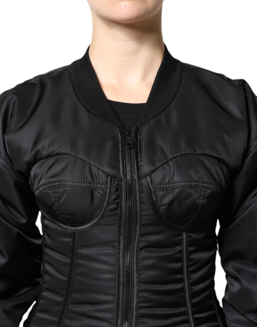 Dolce & Gabbana Black Nylon Full Zip Bustier Corset Jacket - Bomber Jackets