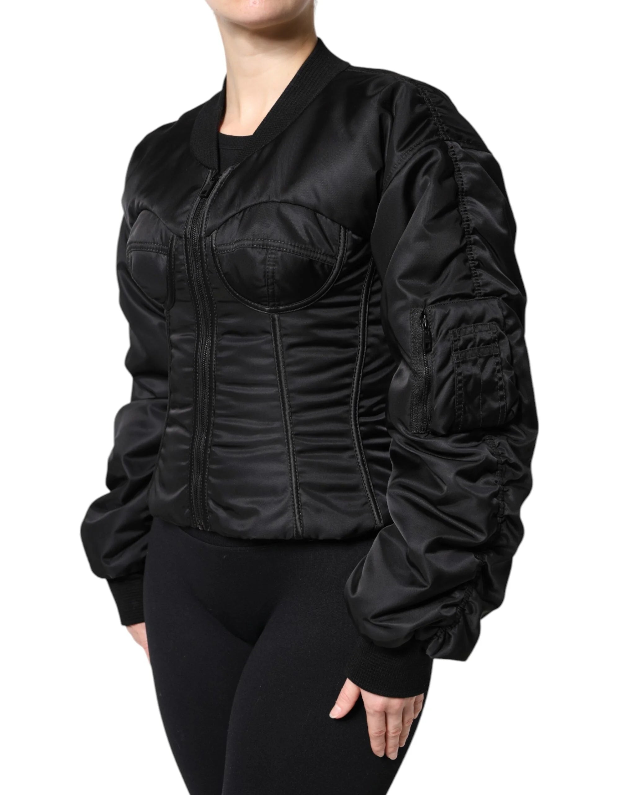 Dolce & Gabbana Black Nylon Full Zip Bustier Corset Jacket - Bomber Jackets