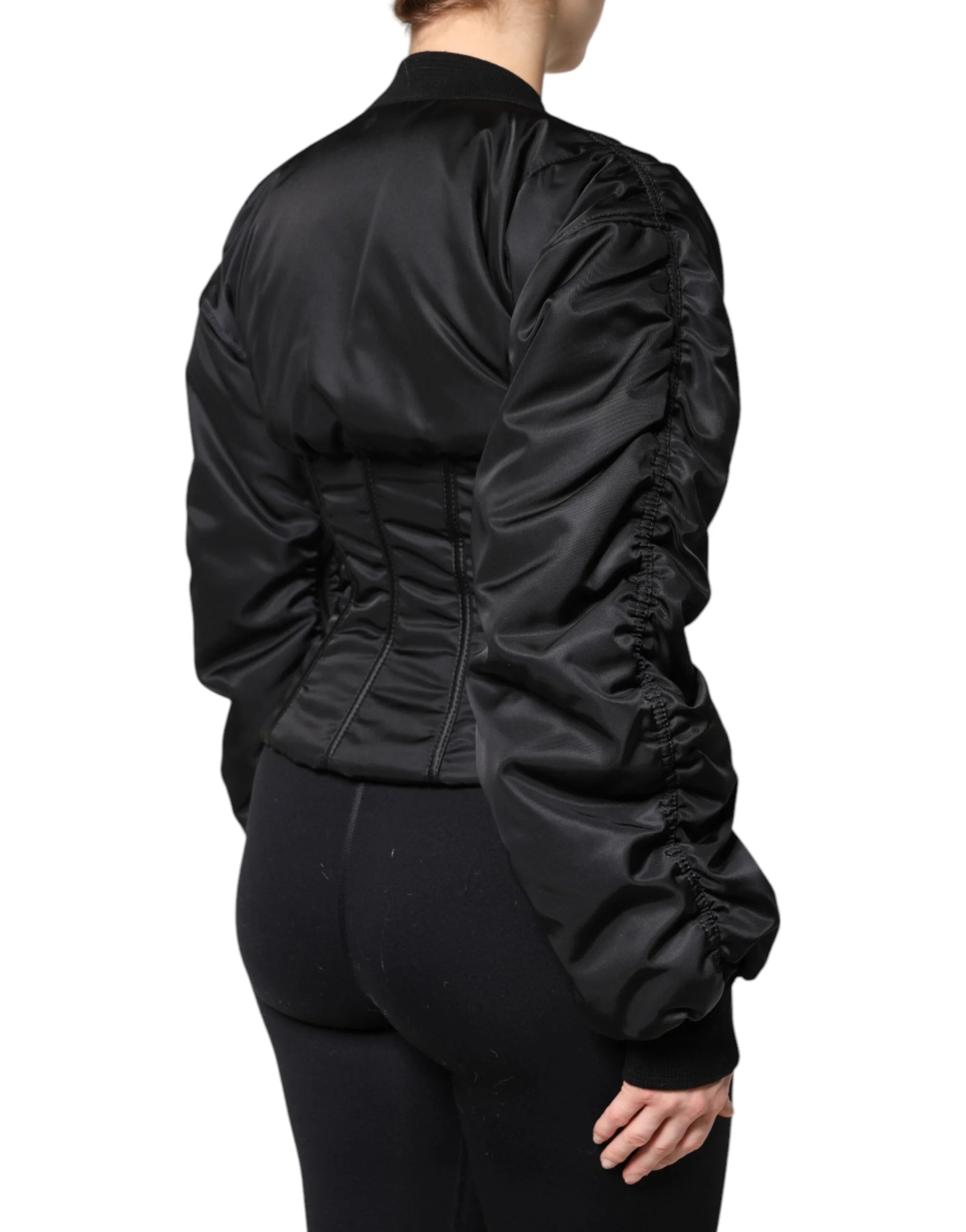 Dolce & Gabbana Black Nylon Full Zip Bustier Corset Jacket - Bomber Jackets