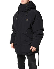 Dolce & Gabbana Black Nylon Full Zip Hooded Parka Jacket - IT52 | XL - Parkas