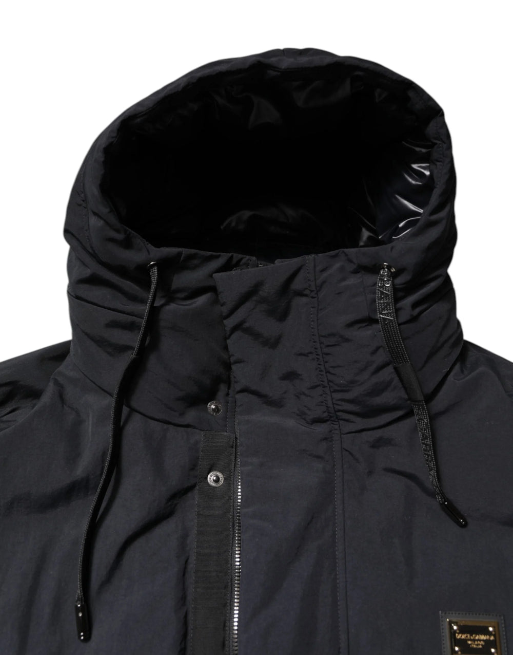 Dolce & Gabbana Black Nylon Full Zip Hooded Parka Jacket - IT52 | XL - Parkas