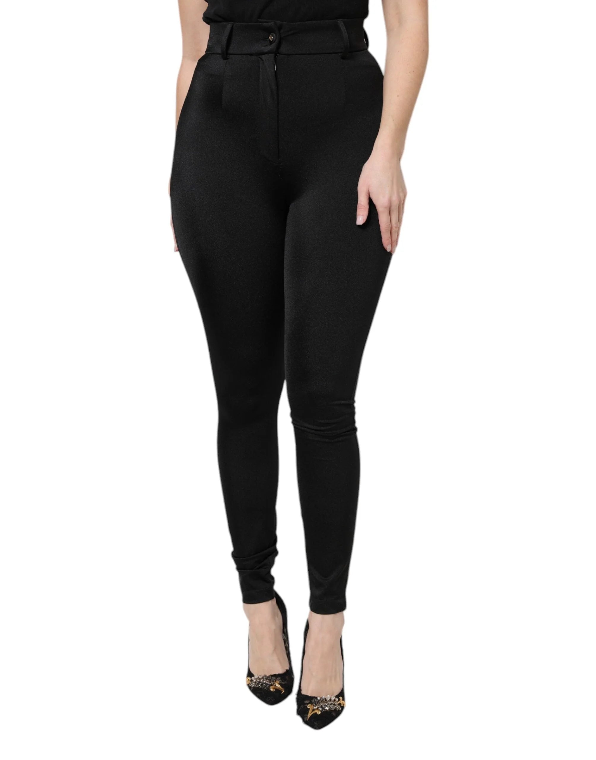Dolce & Gabbana Black Nylon High Waist Slim Fit Pants - Trousers