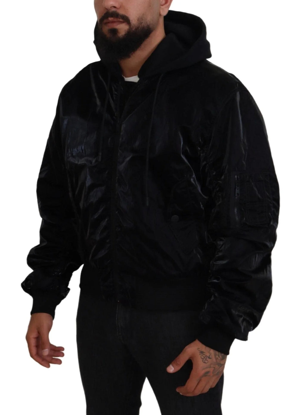 Dolce & Gabbana Black Nylon Hooded Full Zip Bomber Jacket - IT48 | M - Bomber Jackets