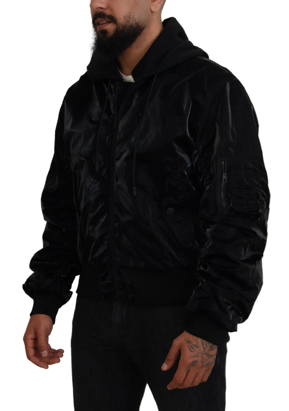 Dolce & Gabbana Black Nylon Hooded Full Zip Bomber Jacket - IT48 | M - Bomber Jackets