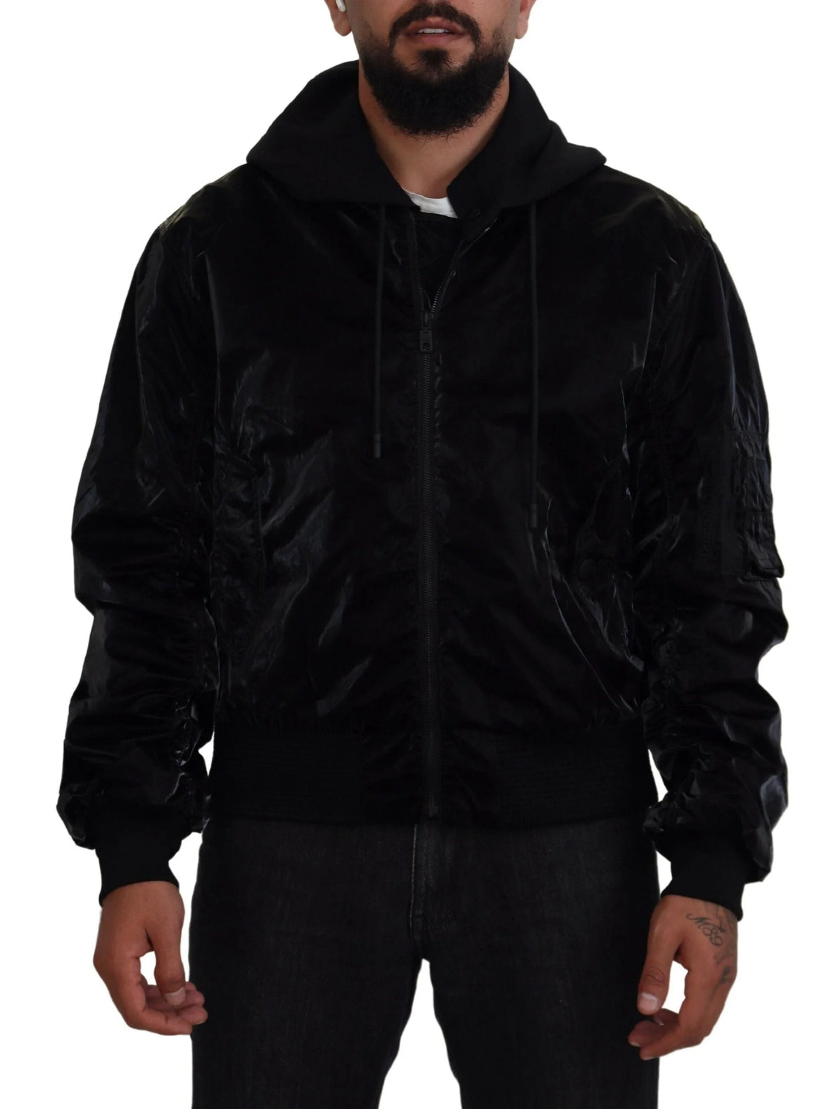 Dolce & Gabbana Black Nylon Hooded Full Zip Bomber Jacket - IT48 | M - Bomber Jackets