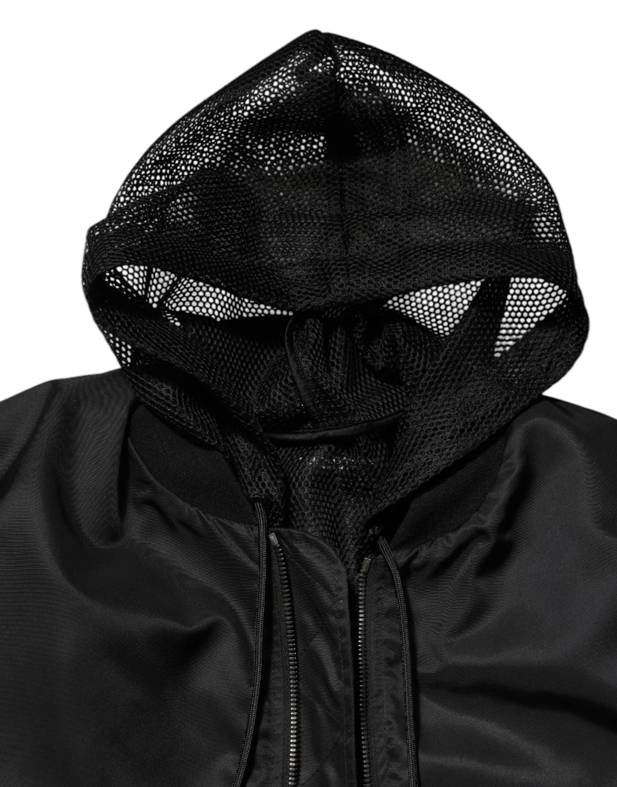 Dolce & Gabbana Black Nylon Hooded Full Zip Bomber Men Jacket - IT46 | S