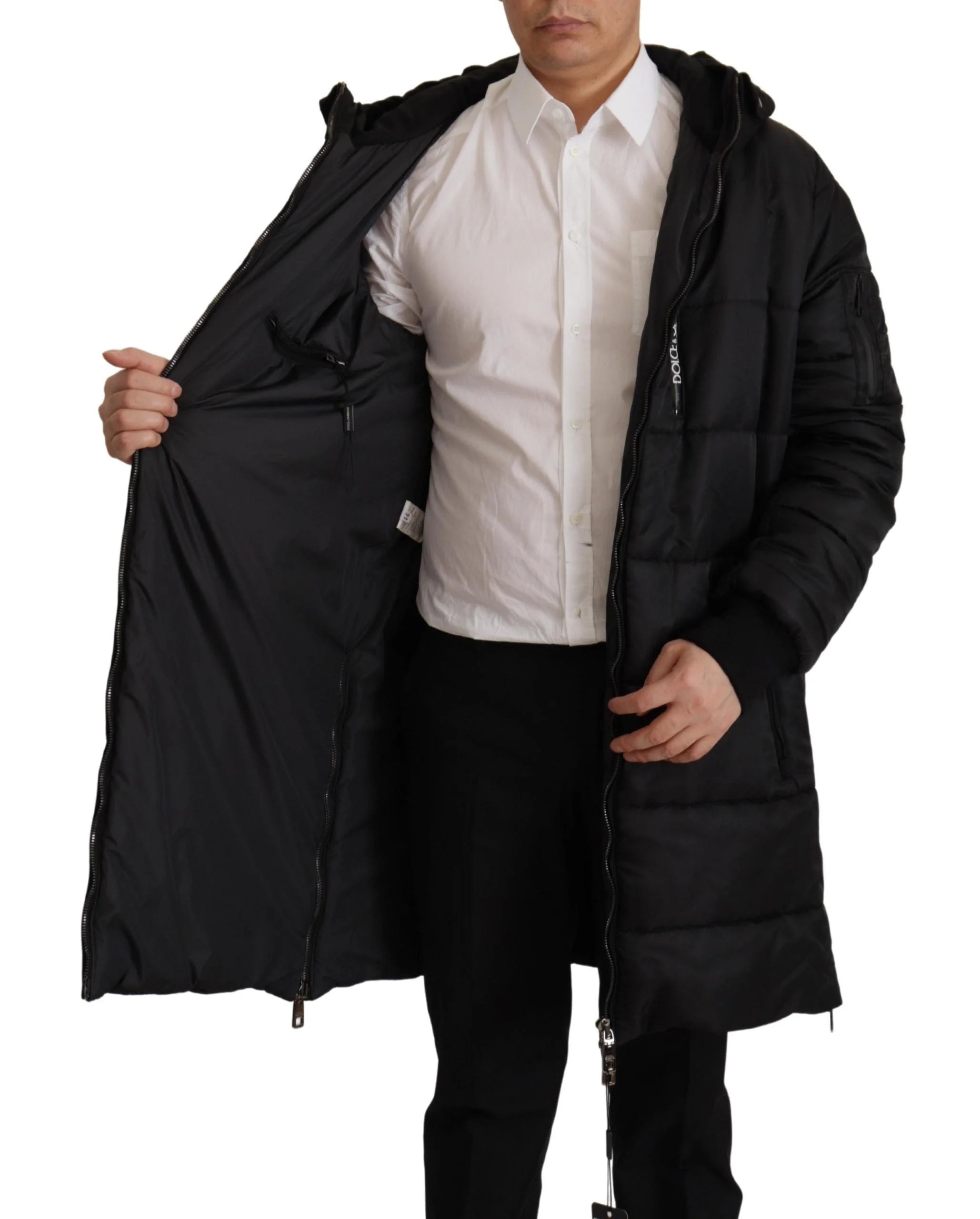 Dolce & Gabbana Black Nylon Hooded Parka Coat Winter Jacket - IT46 | S - Parkas