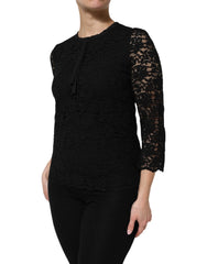 Dolce & Gabbana Black Nylon Lace Long Sleeve Blouse Top - Blouses
