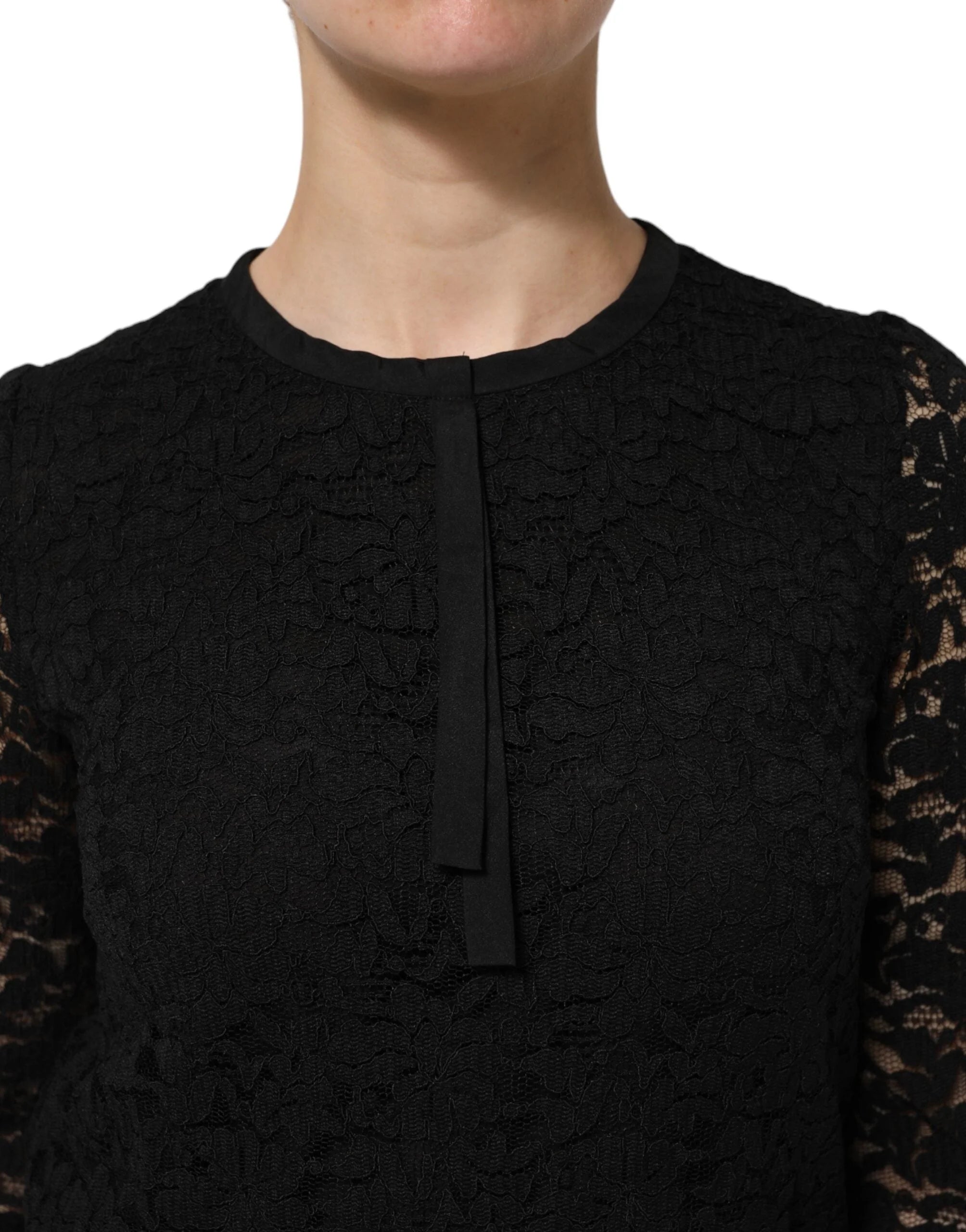 Dolce & Gabbana Black Nylon Lace Long Sleeve Blouse Top - Blouses