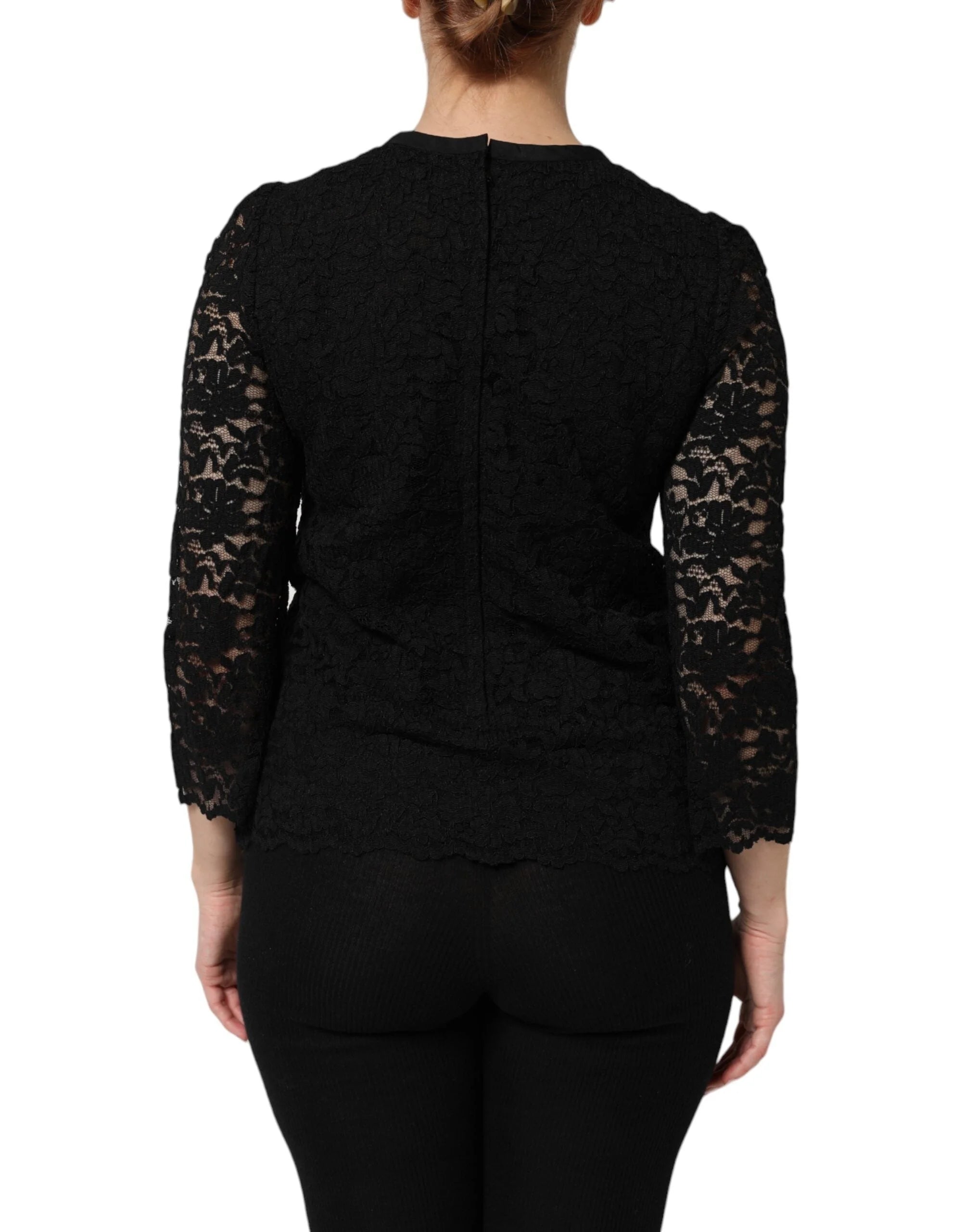 Dolce & Gabbana Black Nylon Lace Long Sleeve Blouse Top - Blouses