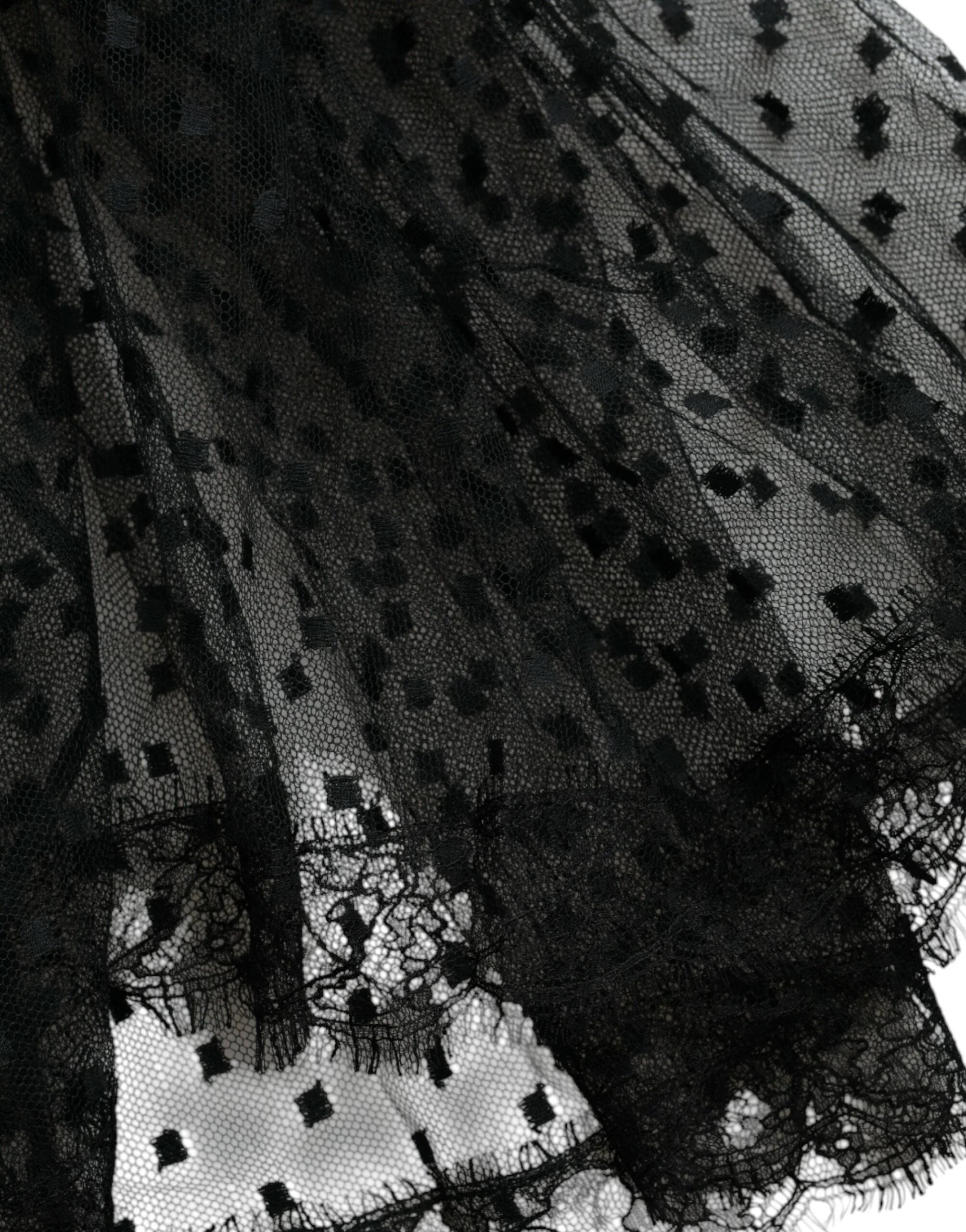 Dolce & Gabbana Black Nylon Lace Trim High Waist A-line Skirt - Skirts