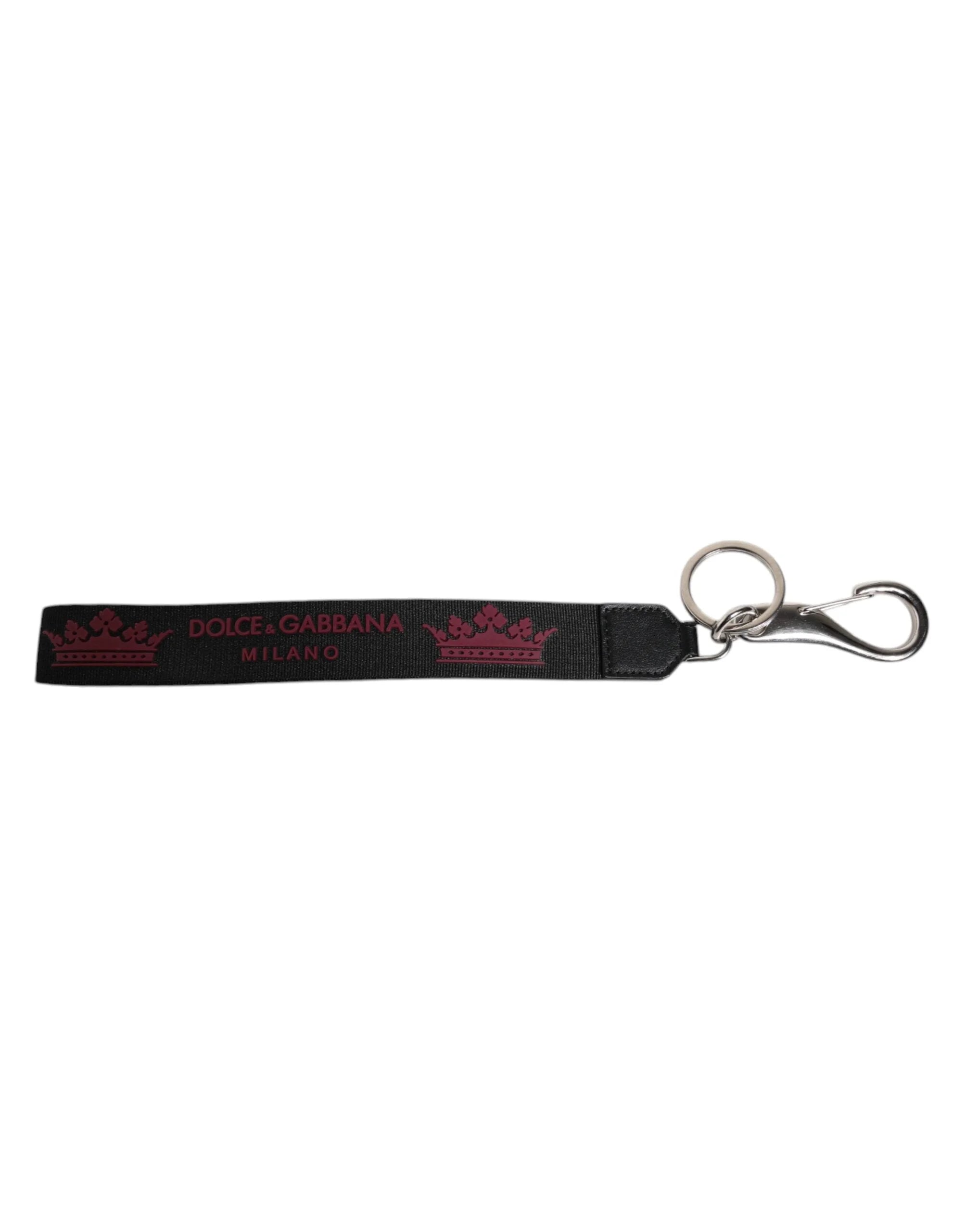 Dolce & Gabbana Black Nylon Logo DG Crown Men’s Holder Keychain Keyring - Keychains