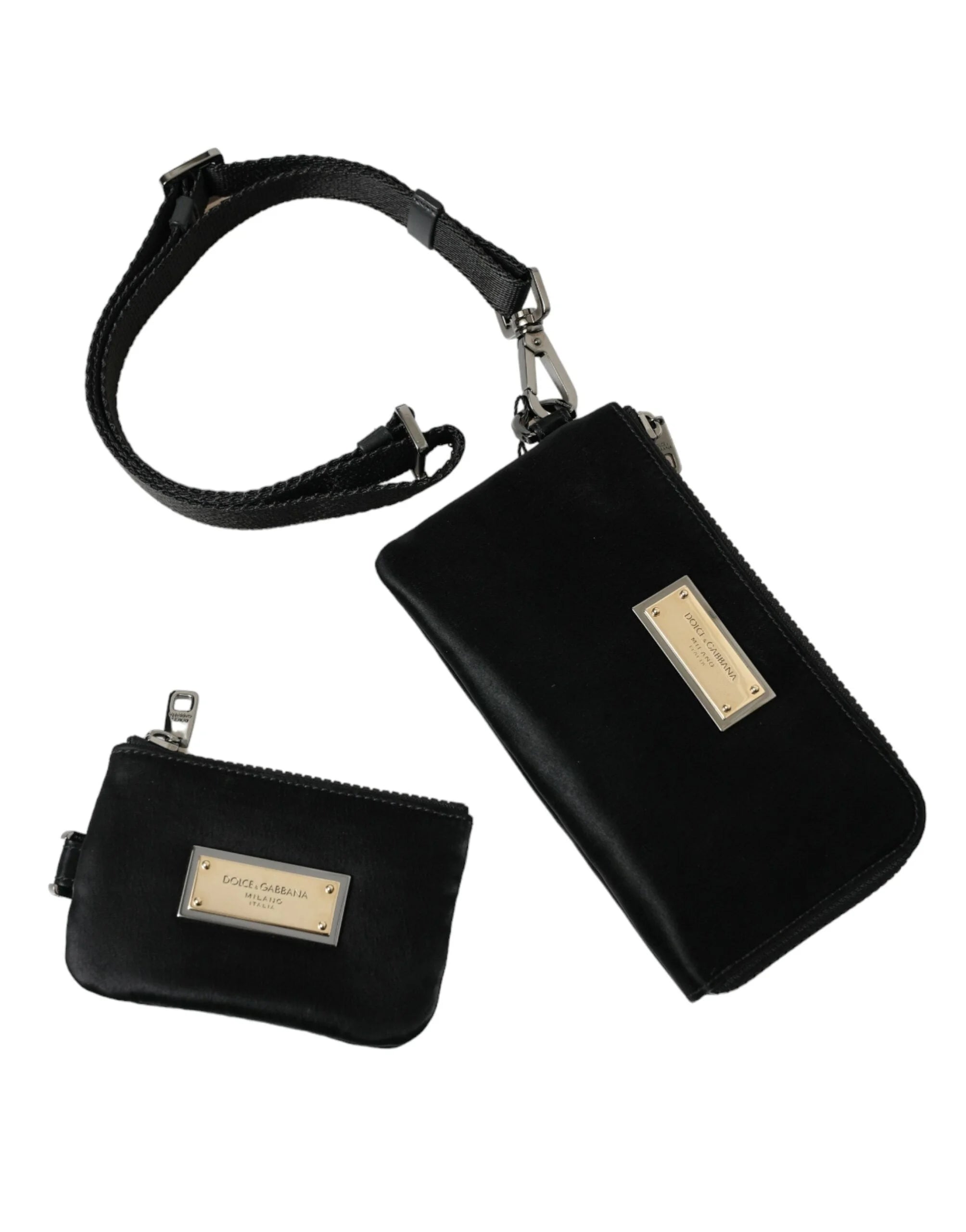 Dolce & Gabbana Black Nylon Logo Plaque Keyring Pouch Clutch Bag - Clutch Bags