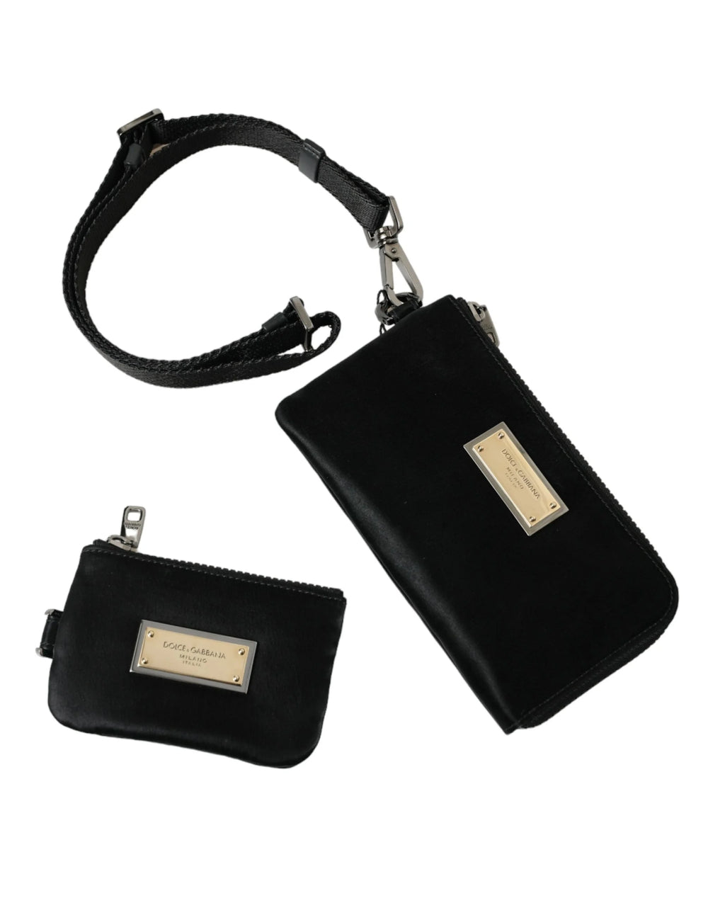 Dolce & Gabbana Black Nylon Logo Plaque Keyring Pouch Clutch Bag - Clutch Bags
