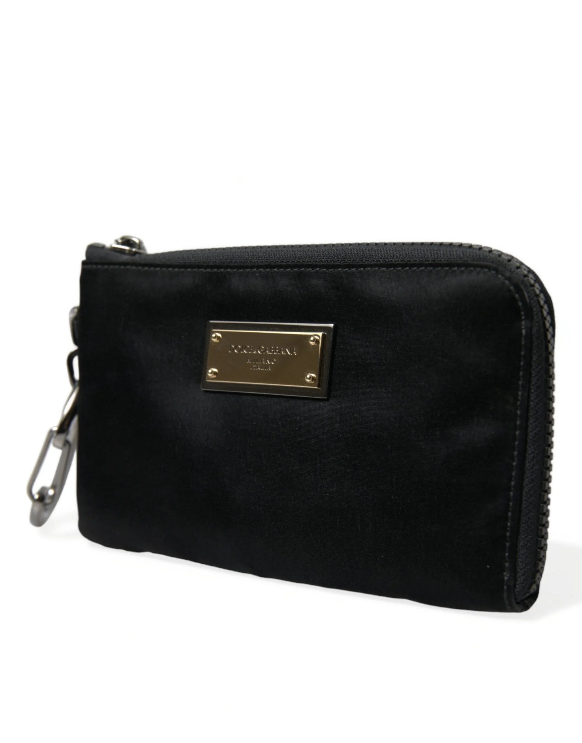 Dolce & Gabbana Black Nylon Logo Plaque Keyring Pouch Clutch Bag - Clutch Bags