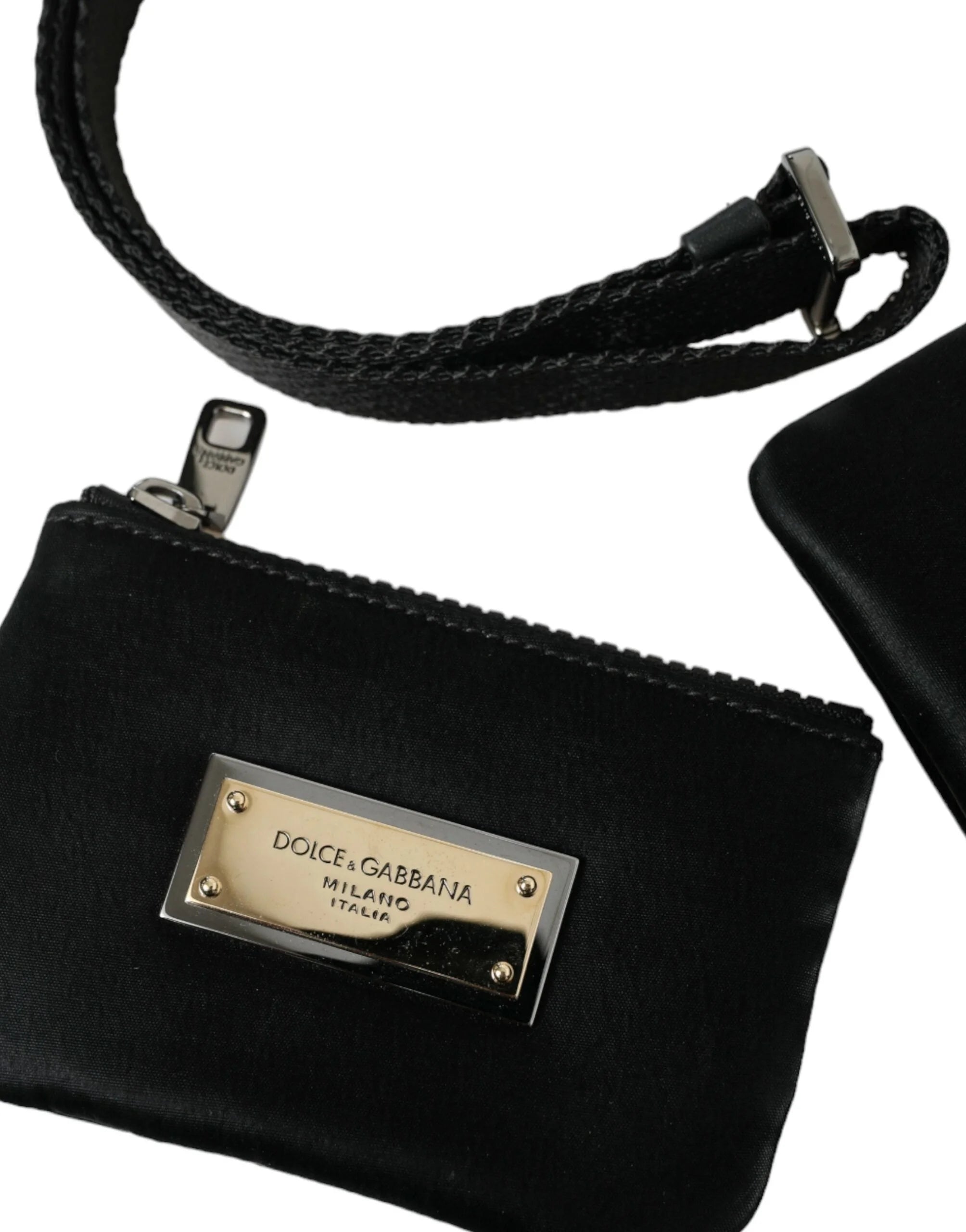Dolce & Gabbana Black Nylon Logo Plaque Keyring Pouch Clutch Bag - Clutch Bags