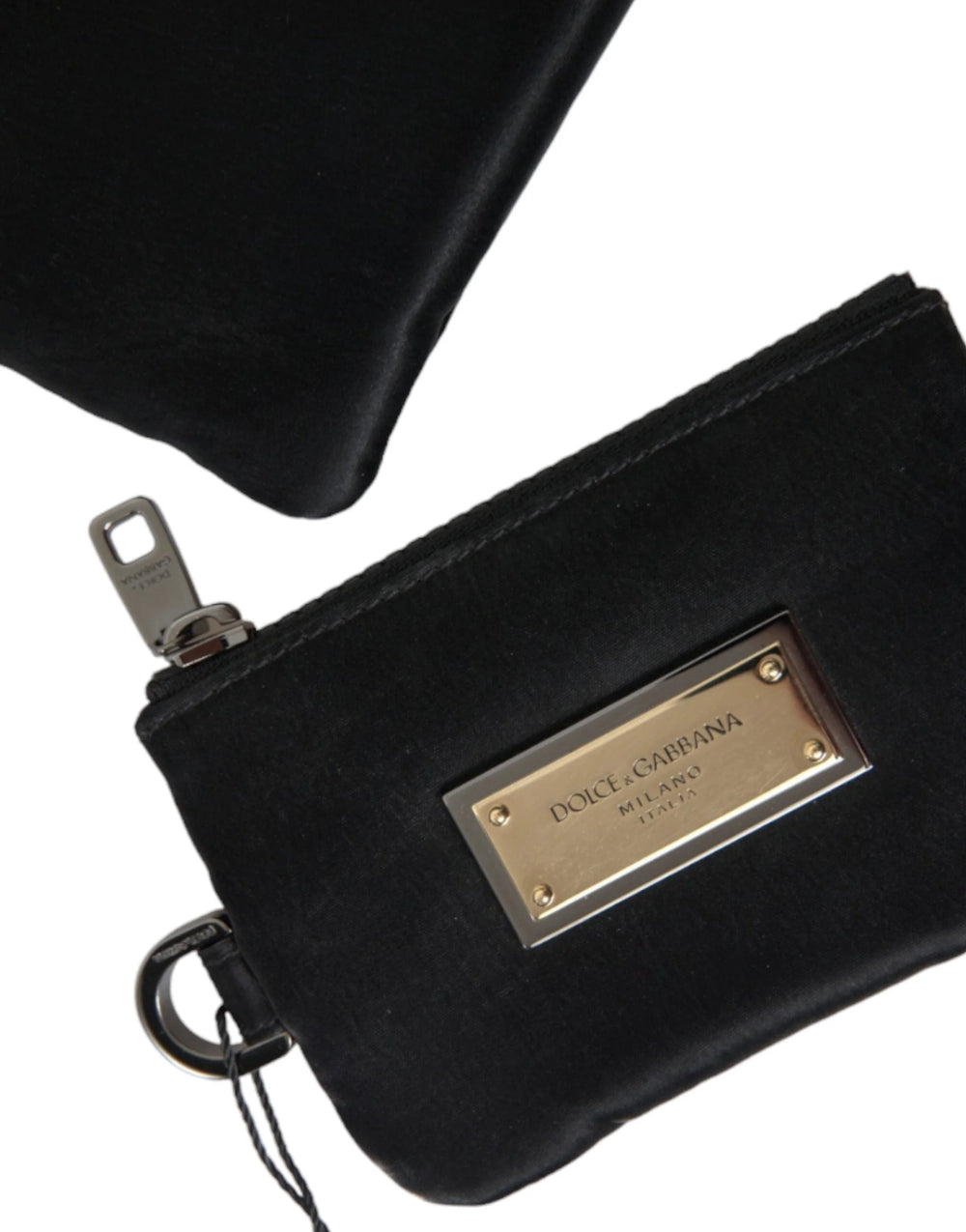 Dolce & Gabbana Black Nylon Logo Plaque Keyring Pouch Clutch Bag - Clutch Bags