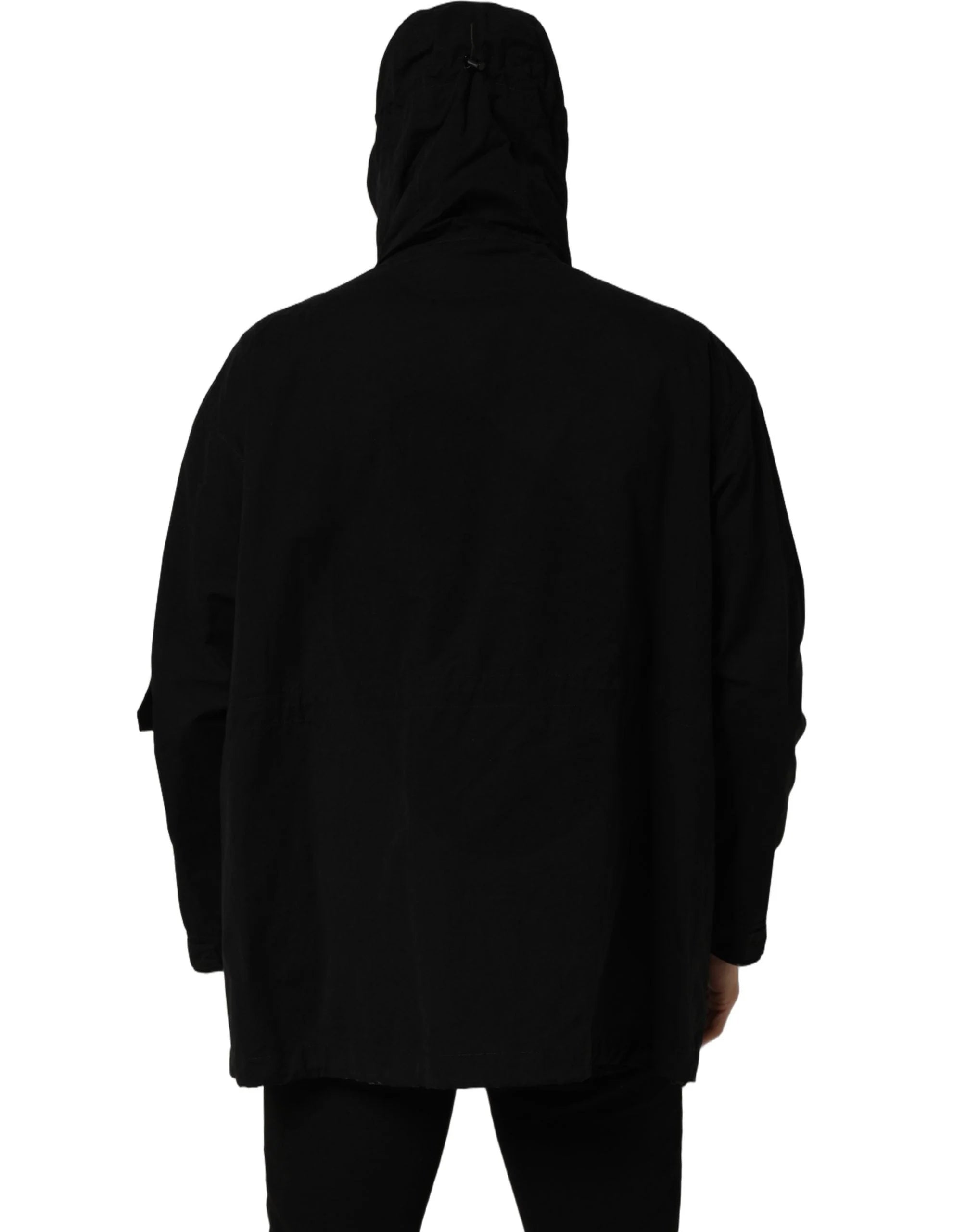 Dolce & Gabbana Black Nylon Men Hooded Windbreaker Jacket - IT50 | L
