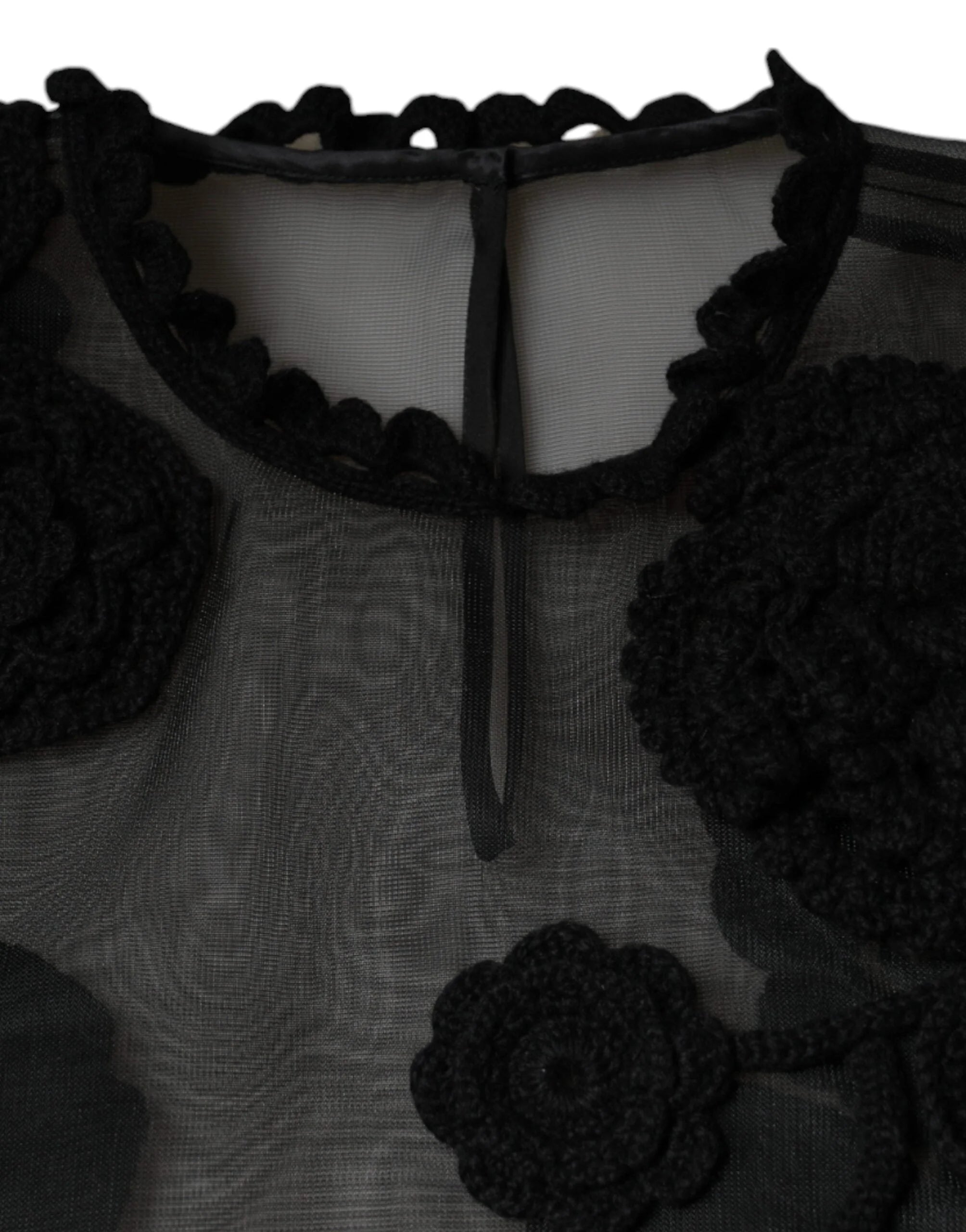Dolce & Gabbana Black Nylon Mesh Transparent Floral Blouse - IT46|XL - Blouses