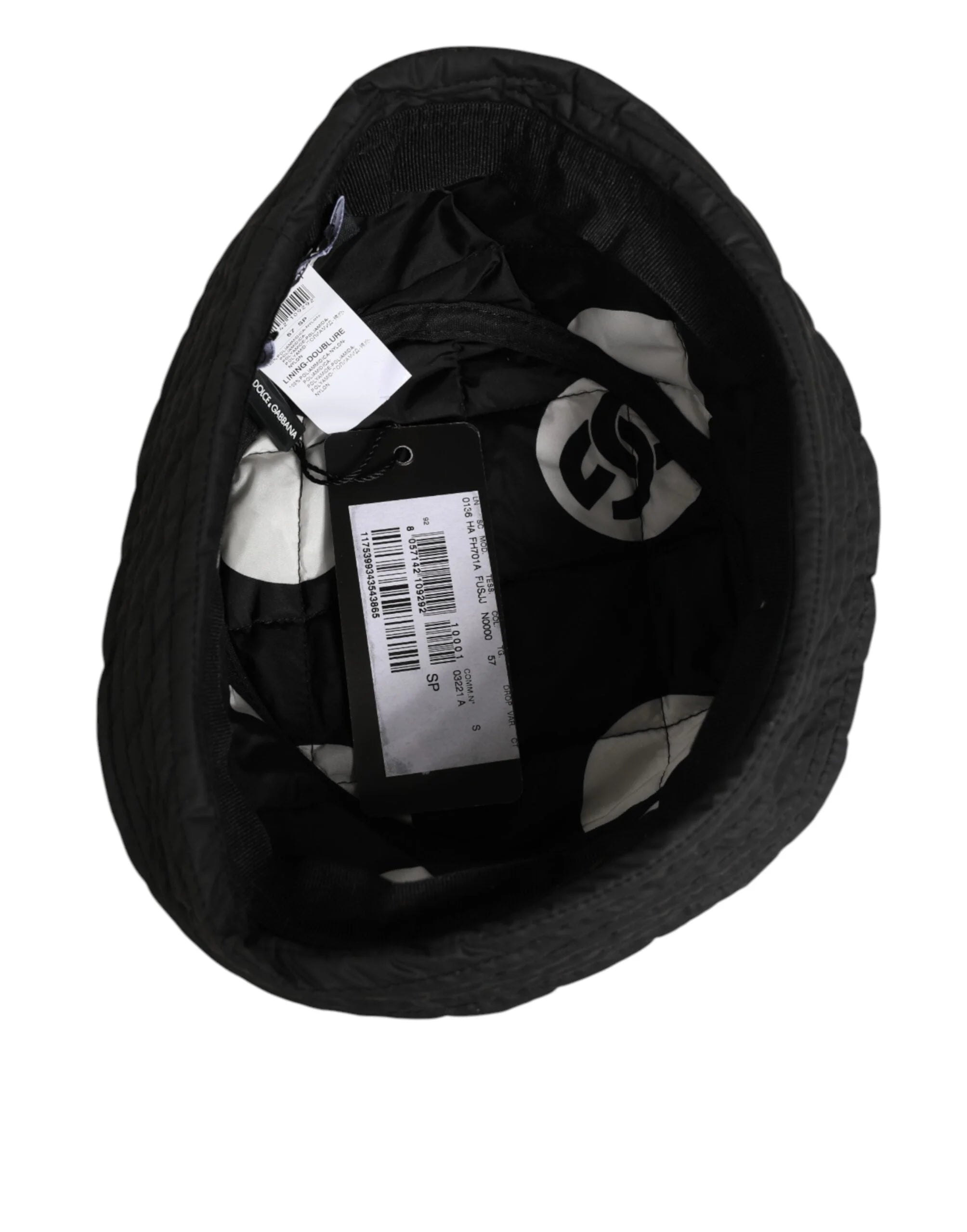 Dolce & Gabbana Black Nylon Quilted Bucket Men Capello Hat - 57 cm|S