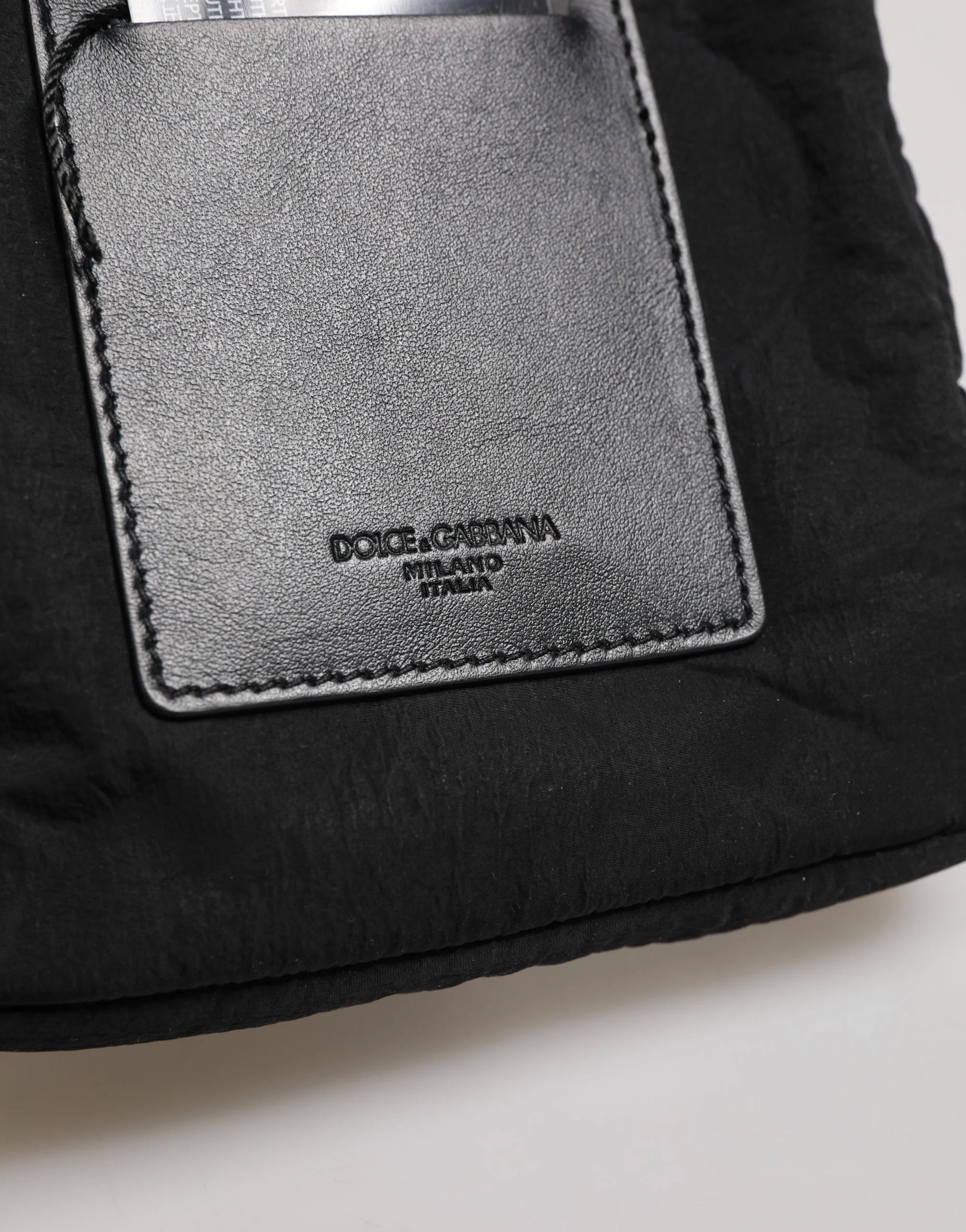 Dolce & Gabbana Black Nylon Rubberized Logo Print Crossbody Borse Bag