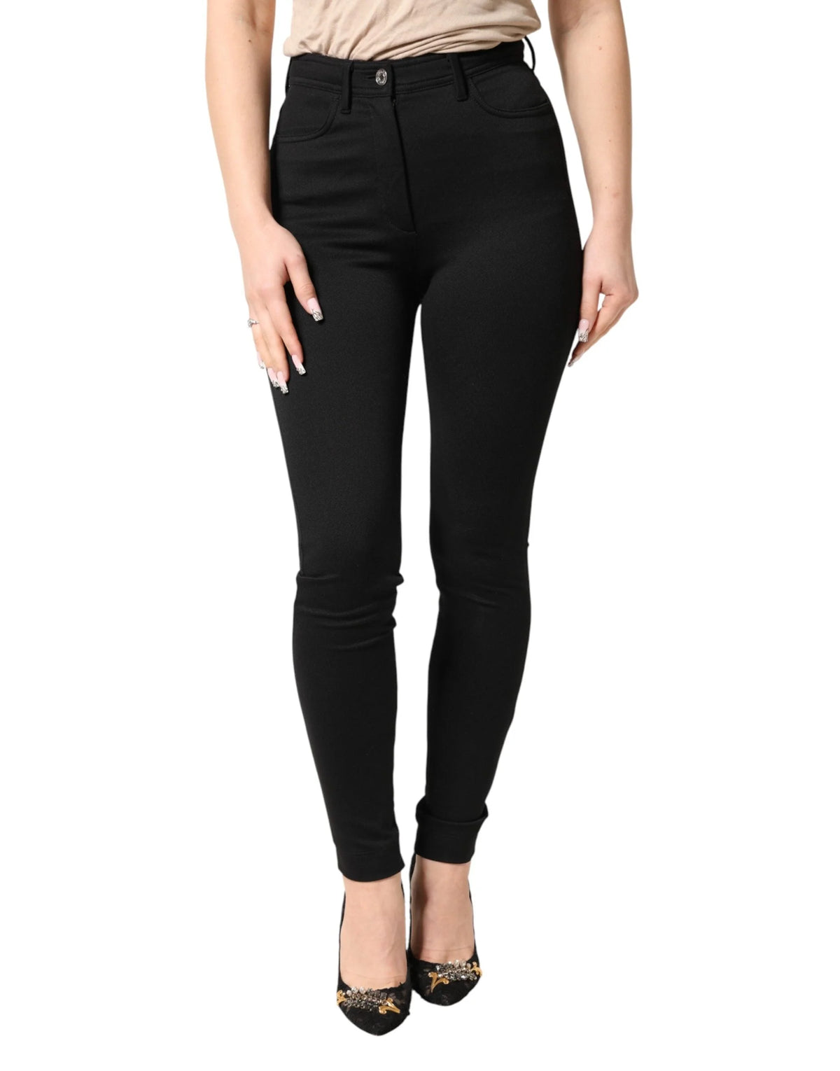 Dolce & Gabbana Black Nylon Stretch Skinny High Waist Pants - IT38 | XS