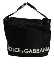 Dolce & Gabbana Black Nylon White Iconic Logo Shoulder Bucket Bag - Bucket Bags