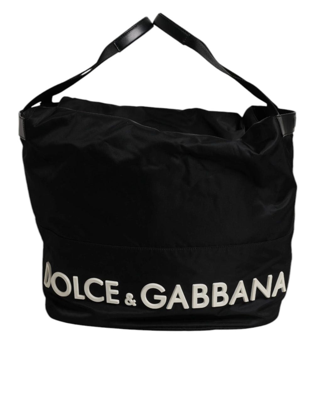 Dolce & Gabbana Black Nylon White Iconic Logo Shoulder Bucket Bag - Bucket Bags