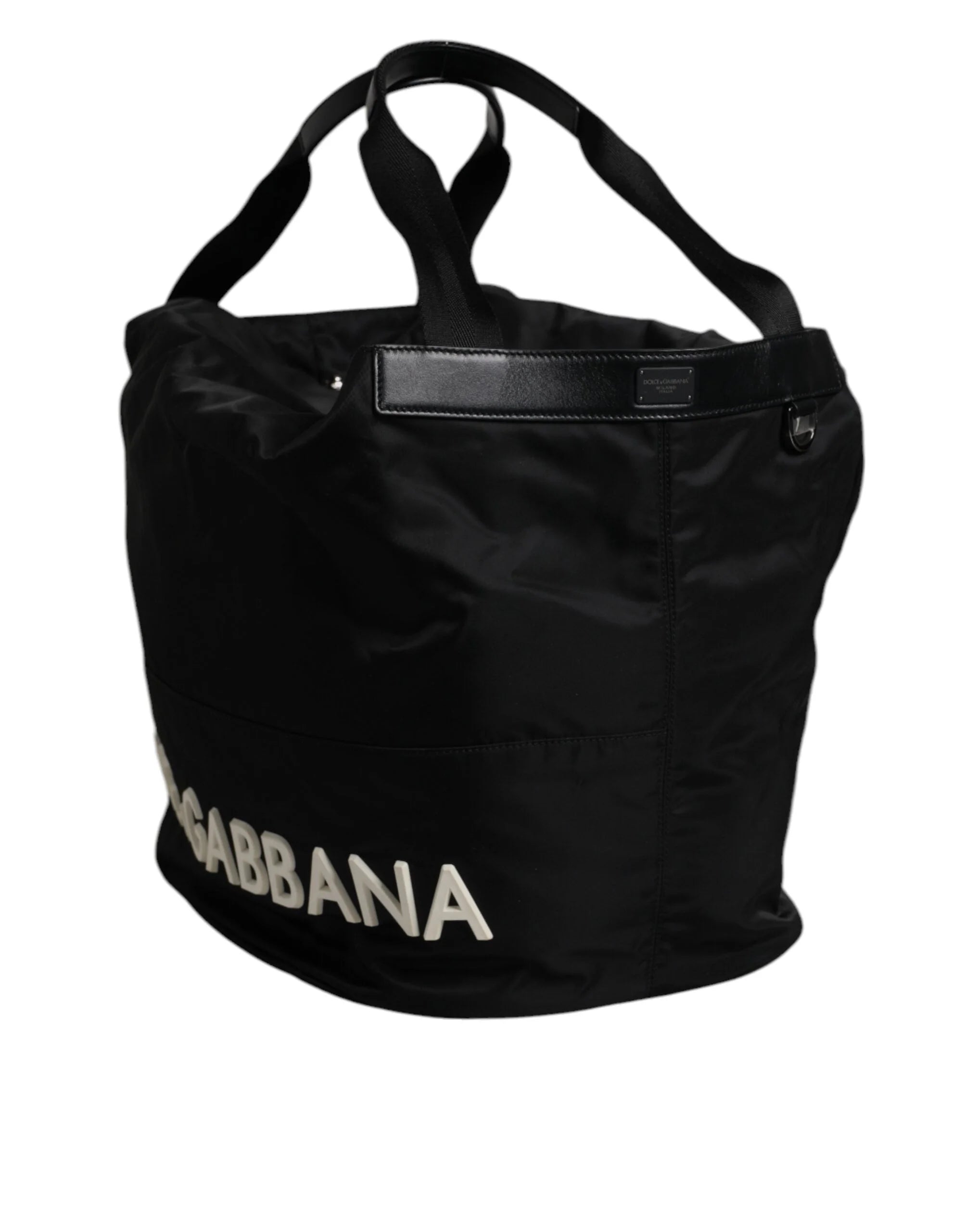 Dolce & Gabbana Black Nylon White Iconic Logo Shoulder Bucket Bag - Bucket Bags