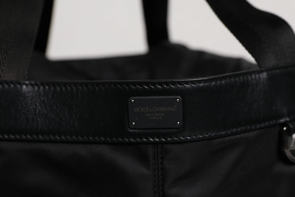 Dolce & Gabbana Black Nylon White Iconic Logo Shoulder Bucket Bag - Bucket Bags