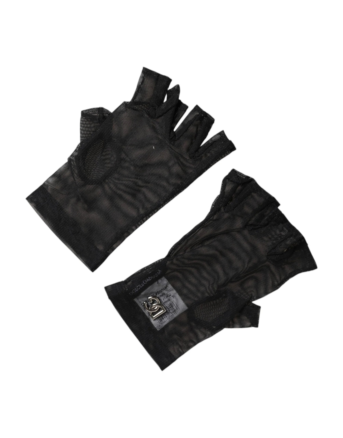Dolce & Gabbana Black Nylon Wrist Length Fingerless Mitten Gloves - S/M