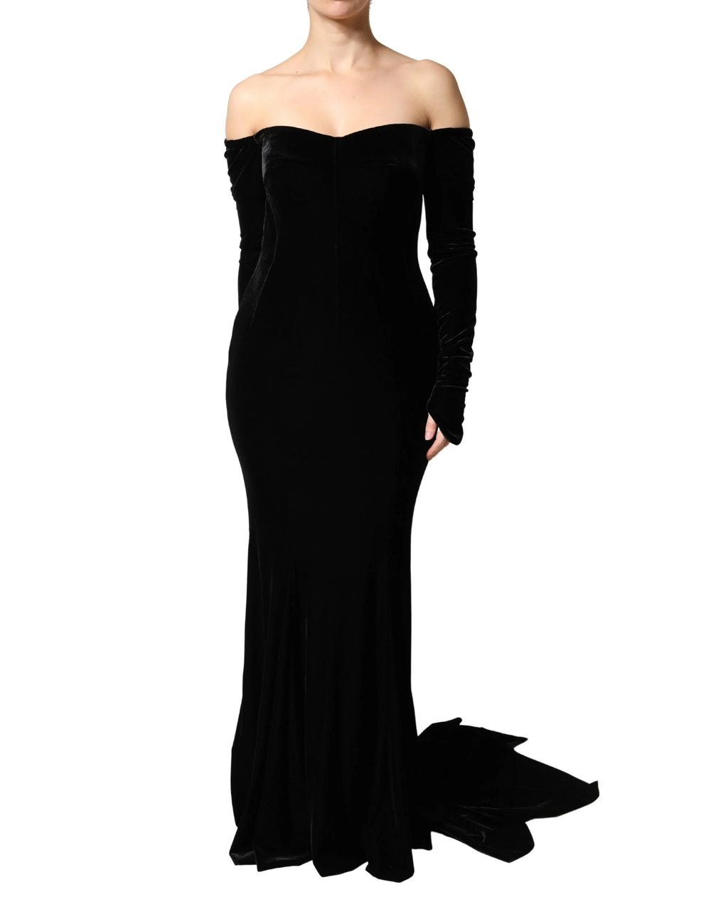 Dolce & Gabbana Black Off Shoulder Bodycon Long Gown Dress - IT40|S