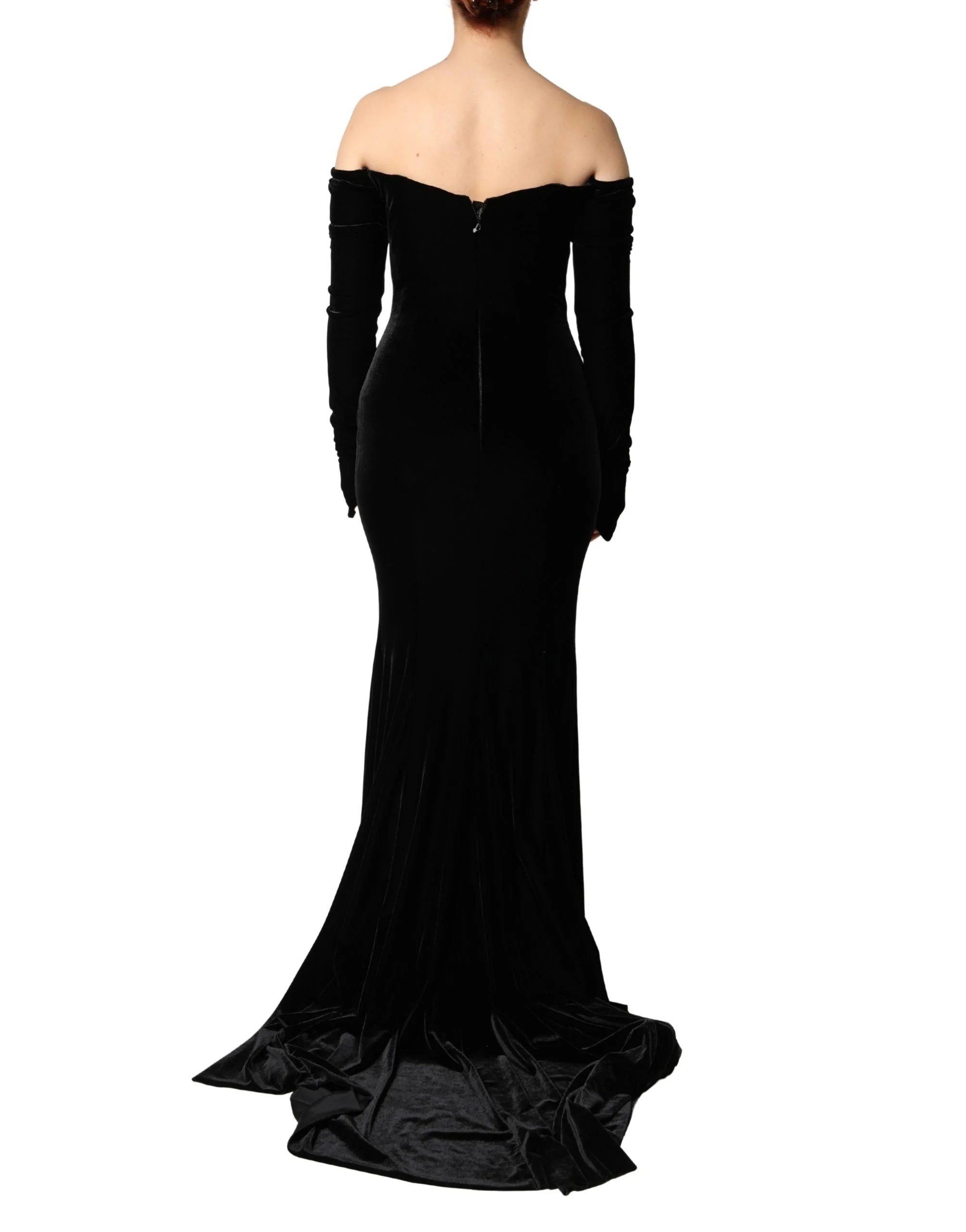 Dolce & Gabbana Black Off Shoulder Bodycon Long Gown Dress - IT40|S